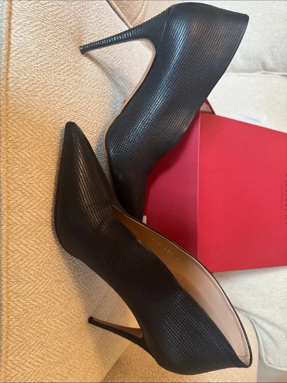Valentino Black Ribbed Pointed Toe Heels